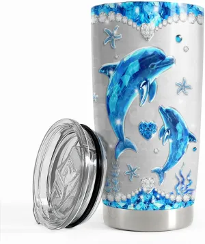 SANDJEST Dolphin Tumbler 20oz Stainless Steel Insulated Tumblers Coffee Travel Mug Cup Jewelry Drawings Style Gifts for Women Girls Teen Gift for Birthday Christmas