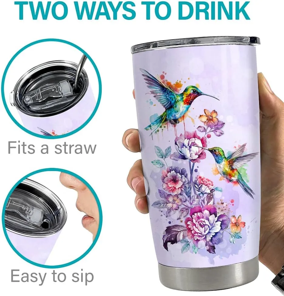 SANDJEST Hummingbird Tumbler 20oz Stainless Steel Insulated Coffee Travel Mug - Gift for Women, Girls, Birthday, Christmas