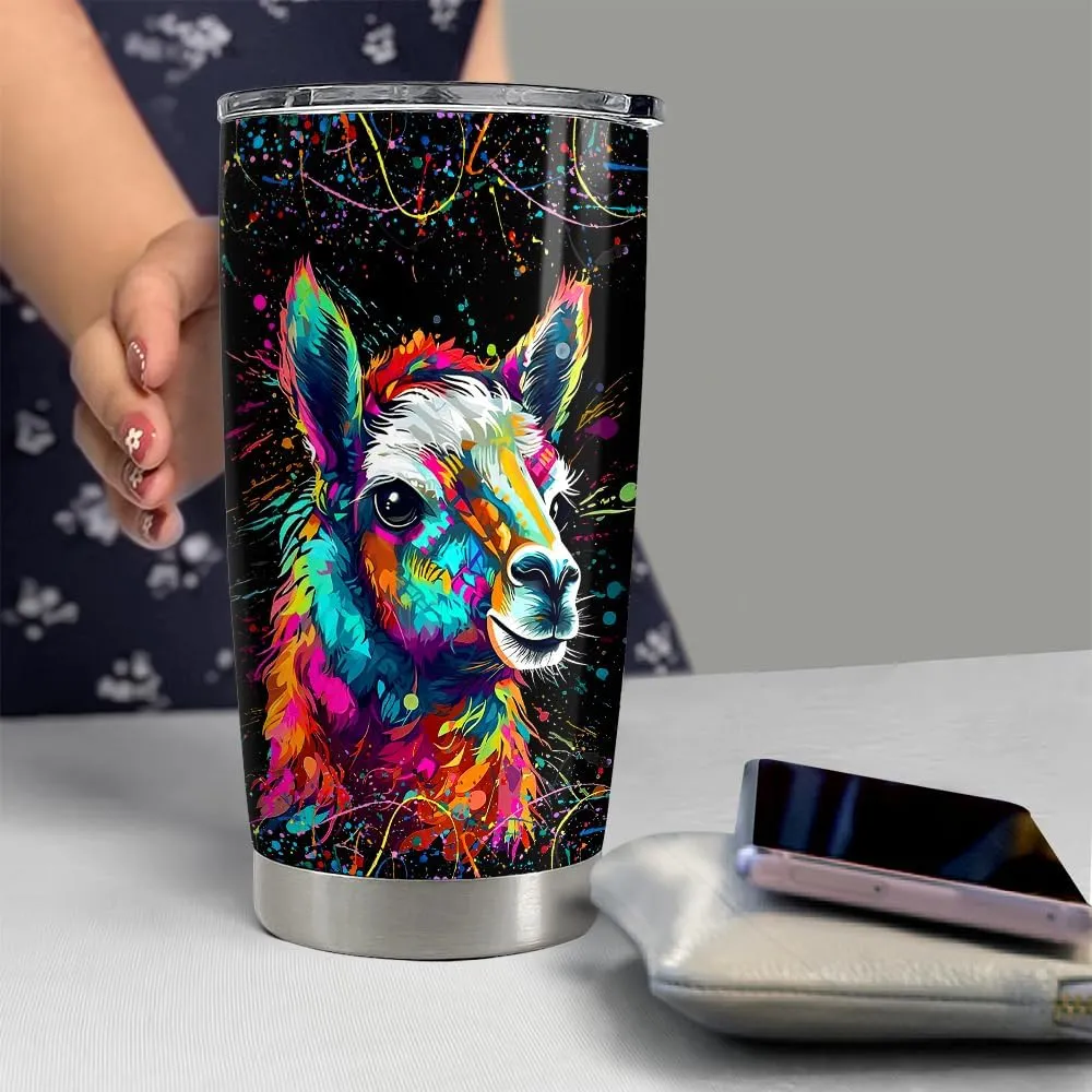 SANDJEST Llama Tumbler - 20oz Stainless Steel Insulated Coffee Travel Mug - Llama Gifts for Women, Girls & Teens, Christmas, Birthday