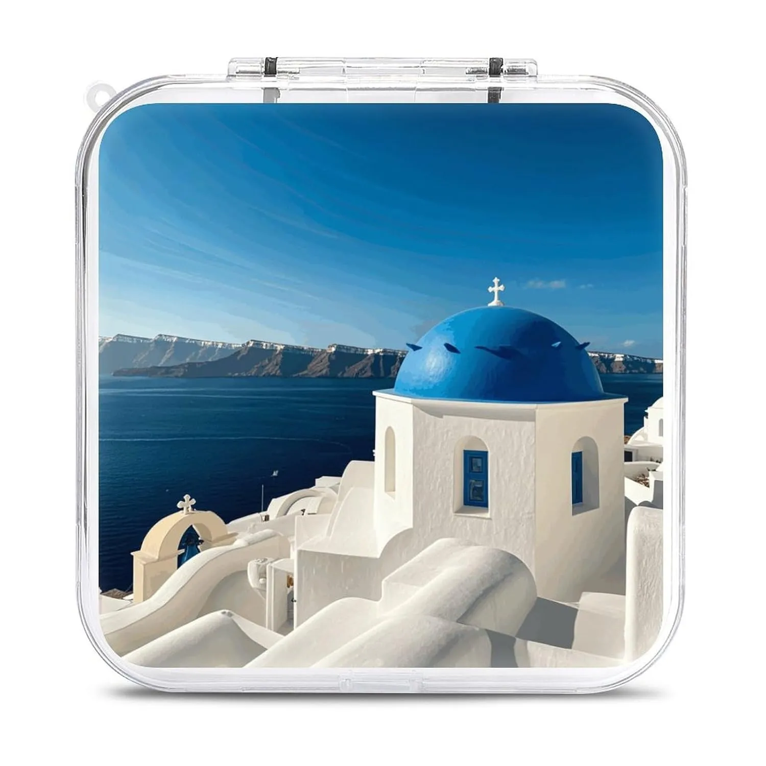 Santorini Greek Sea View Switch Game Case Switch Game Holder Cartridge Case Storage 12 Games & 2 Micro Sd Card Slots, Travel Carry Cases, Portable Games Card Storage, Hard Shell, Buckle Closure