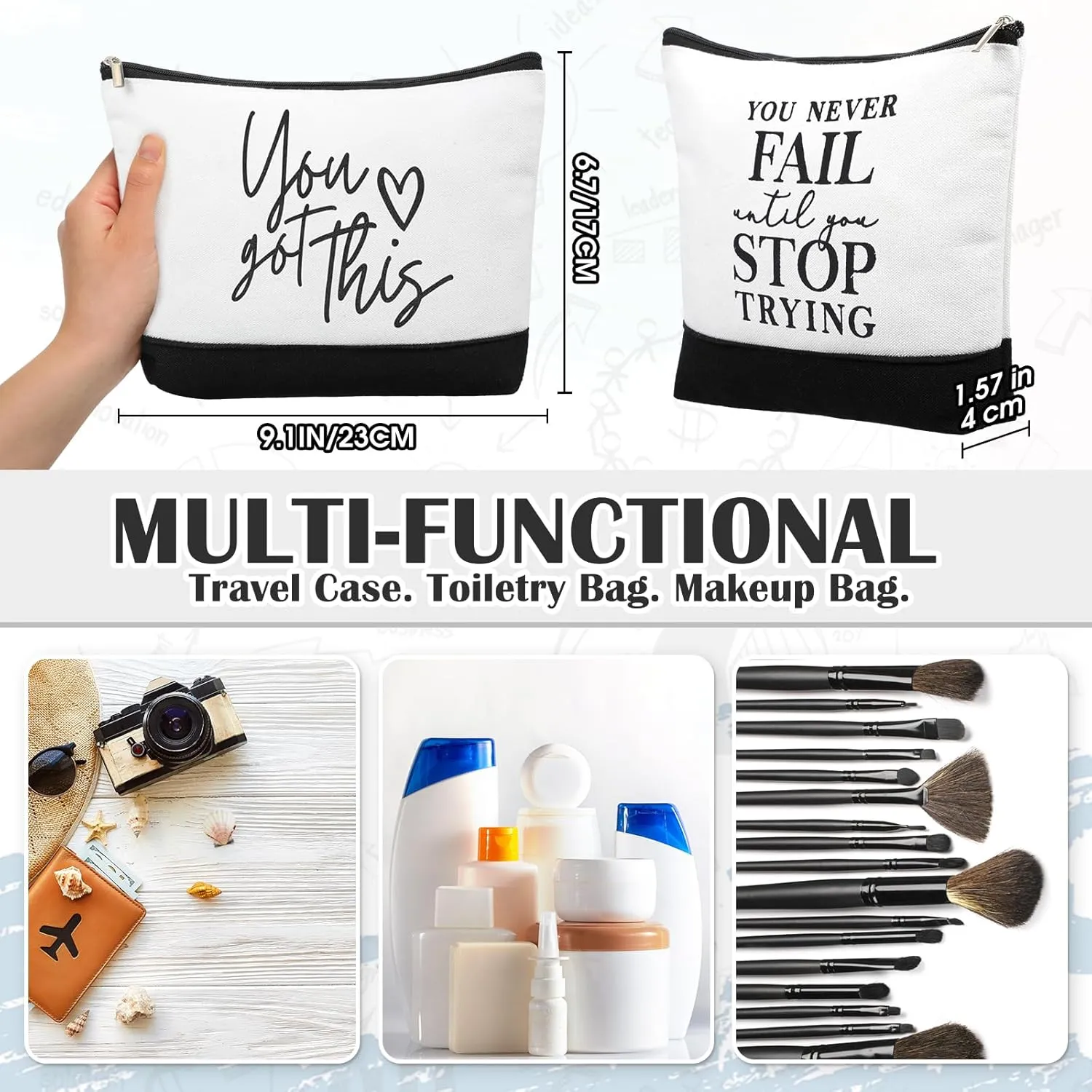 Sanwuta 10pcs Inspirational Gifts for Women Make up Bags Cosmetic Bags Employee Appreciation Black White Cosmetic Pouch with Zipper Graduate CNA Gift (Classic)