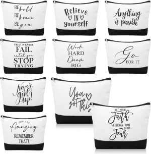 Sanwuta 10pcs Inspirational Gifts for Women Make up Bags Cosmetic Bags Employee Appreciation Black White Cosmetic Pouch with Zipper Graduate CNA Gift (Classic)