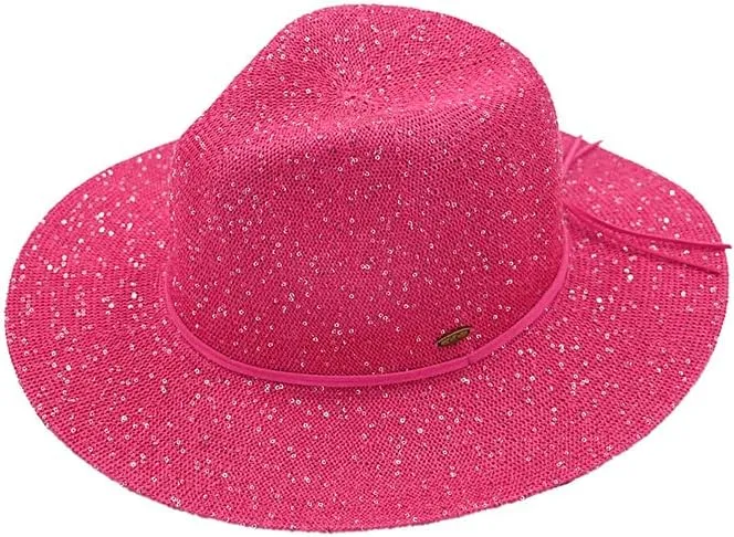 ScarvesMe Women's Classic Knitted Sequin Wide Brim Panama Sun Hat