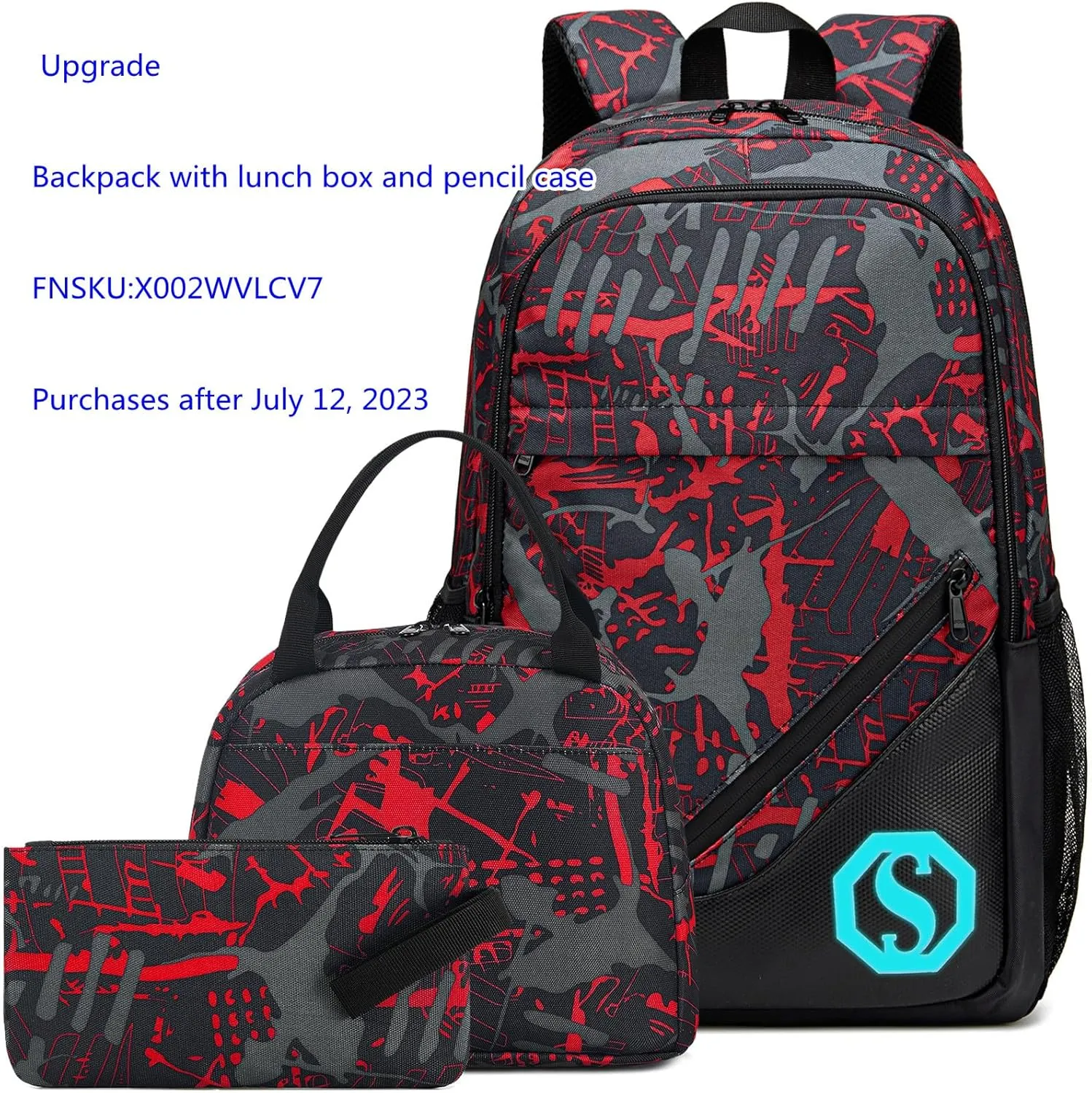 School Backpacks for Boys Girls Bookbag Upgrade Teens Backpack Set with Lunch Tote Bag and Pencil Case (Red 1)
