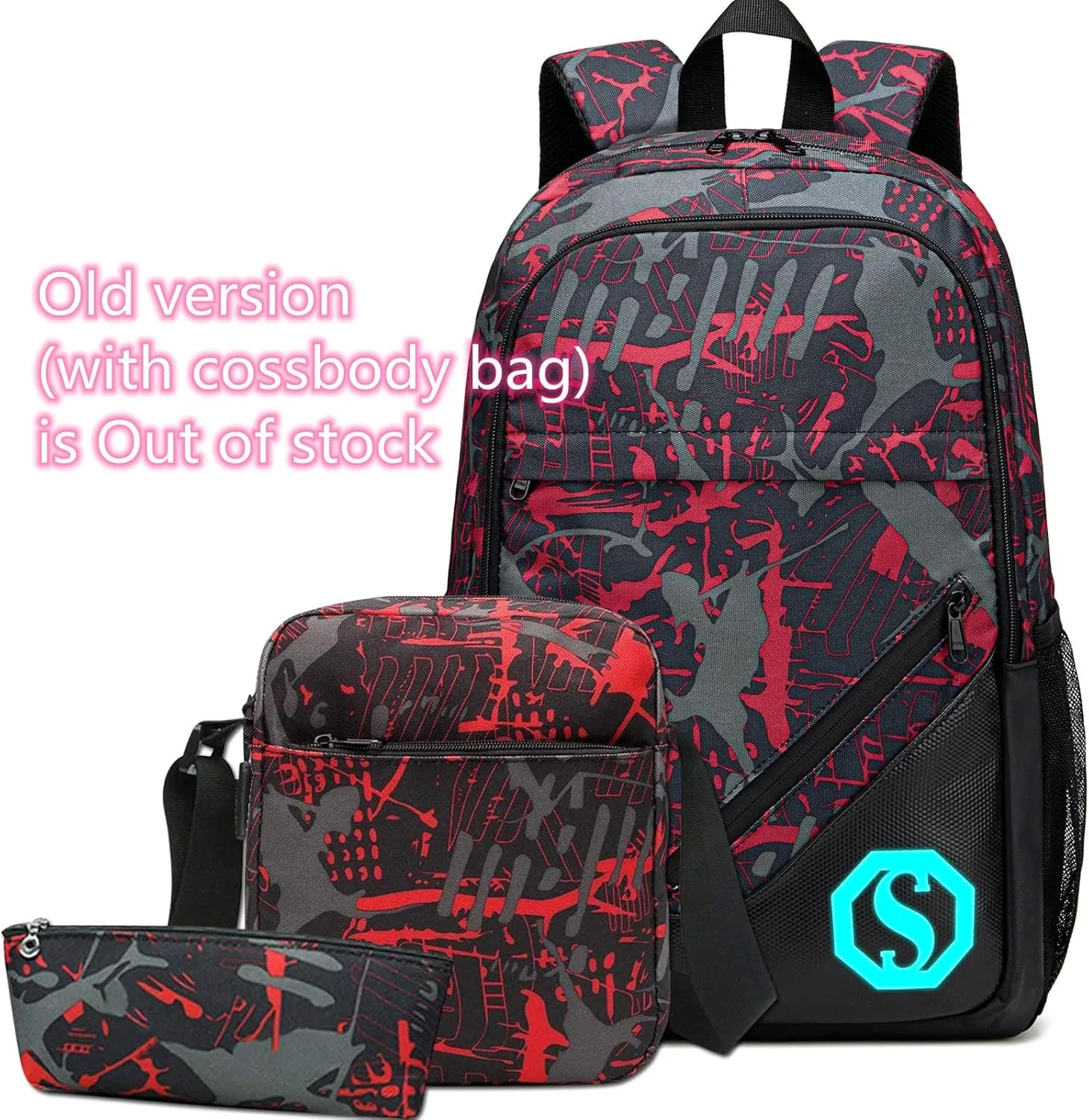 School Backpacks for Boys Girls Bookbag Upgrade Teens Backpack Set with Lunch Tote Bag and Pencil Case (Red 1)