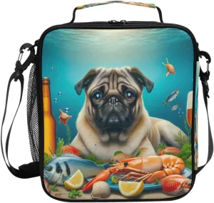 Seafood Bottle Aqua Lunch Box for Kids Girls Boys Insulated Lunch Bag for Women Men Large Cooler Bag Leakproof Lunchbox Reusable with Adjustable Shoulder Strap for Adult Work Picnic Travel