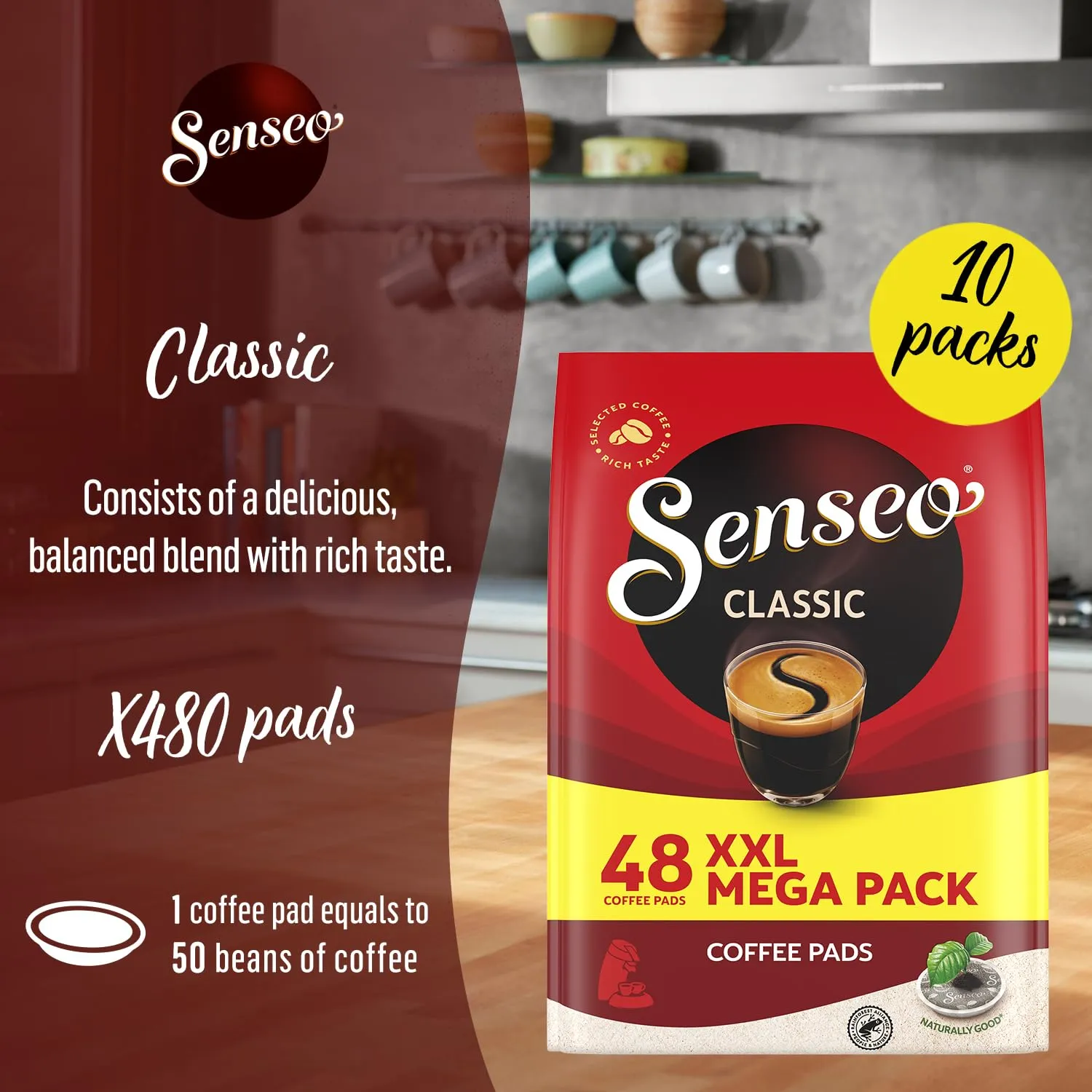 Senseo Classic, Medium Roast Coffee, 480-count Pods (10 Bags of 48 Pods)