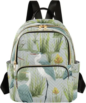 senya Heron Bird Swamp Grass Women Backpack Purse Travel Daypack Shoulder Bag
