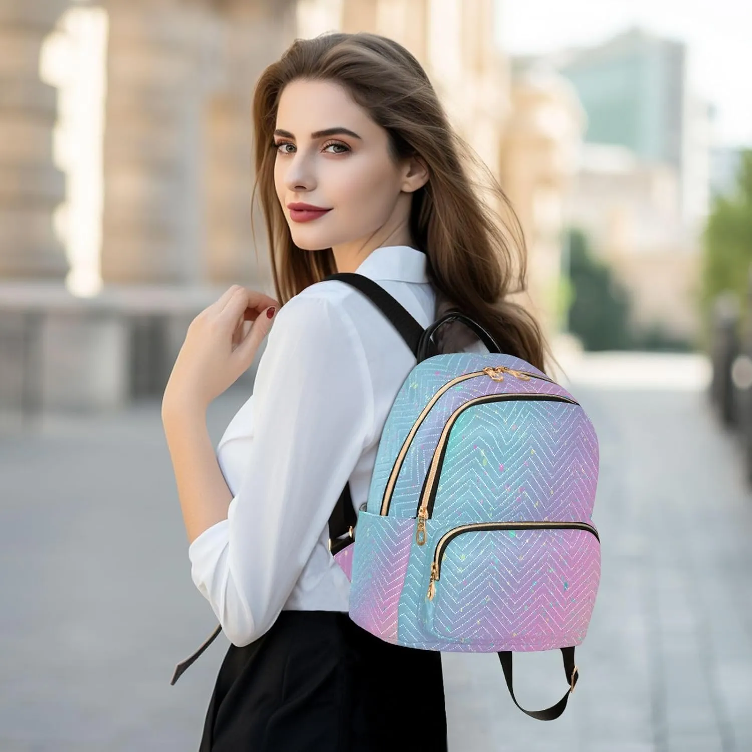 senya Unicorn Background with Rainbow Women Backpack Purse Travel Daypack Shoulder Bag
