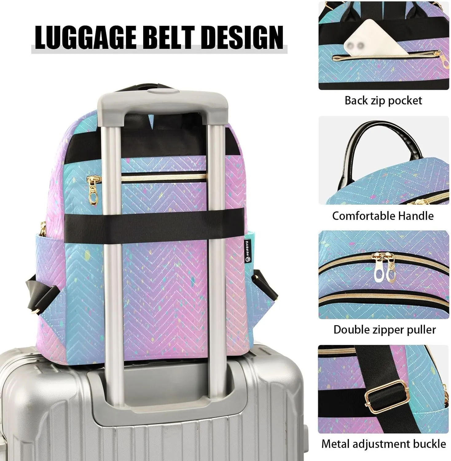 senya Unicorn Background with Rainbow Women Backpack Purse Travel Daypack Shoulder Bag