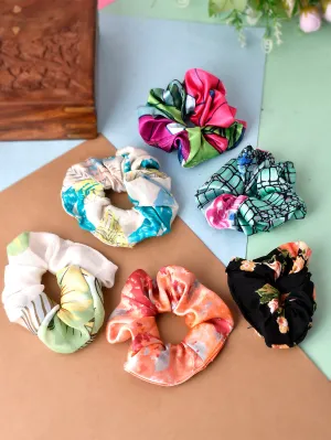 Set of 6 Multi Colored Printed Ponytail Holders