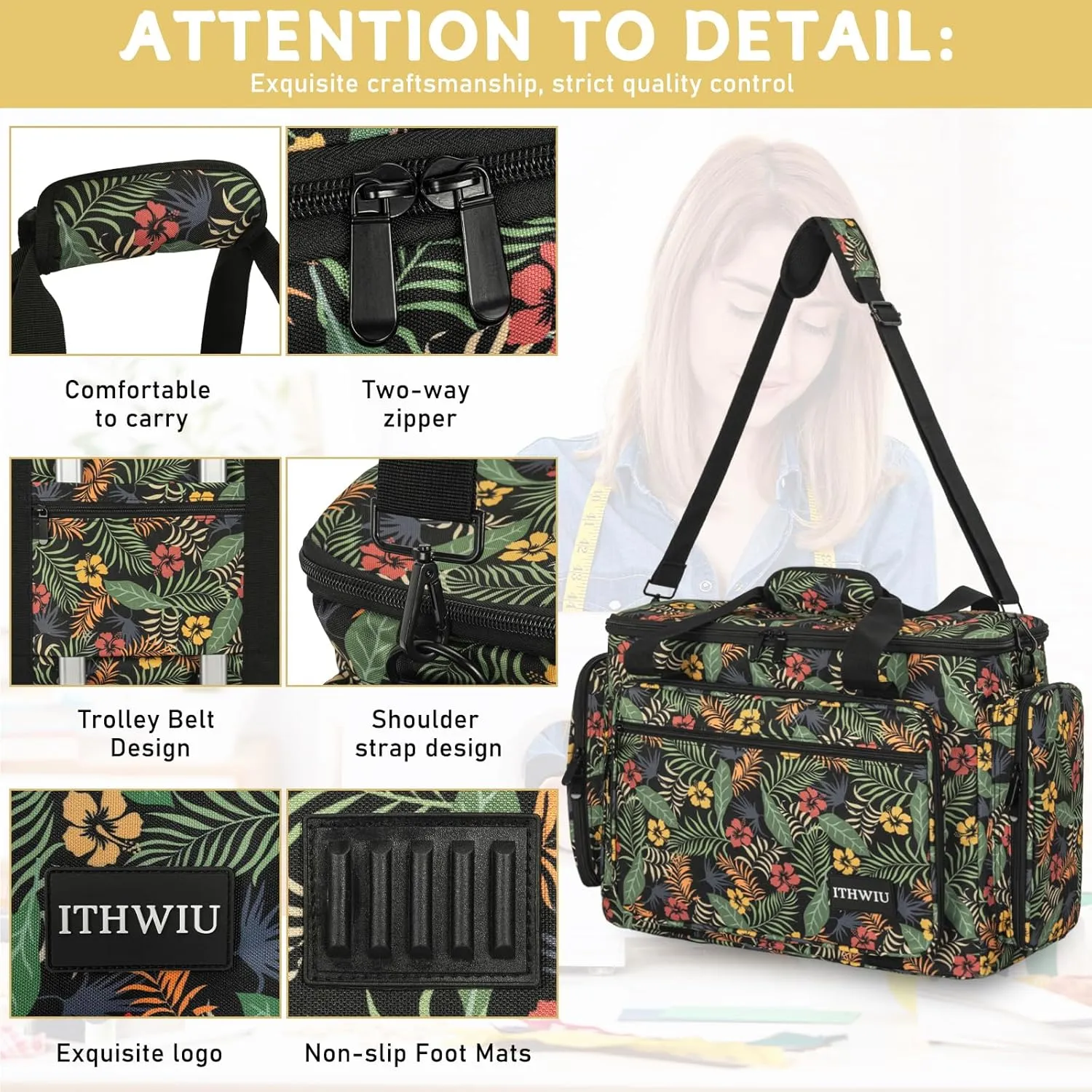 Sewing Machine Carrying Case with Multiple Storage Pockets for Accessories, Universal Tote Storage Bag