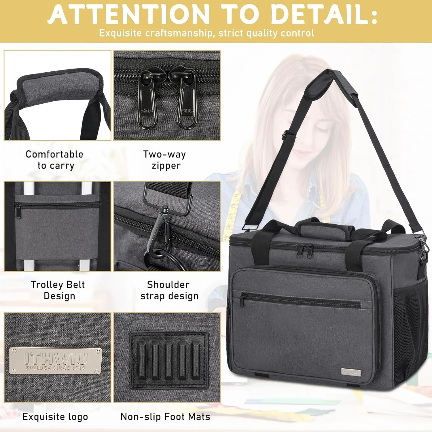 Sewing Machine Carrying Case with Multiple Storage Pockets for Accessories, Universal Tote Storage Bag