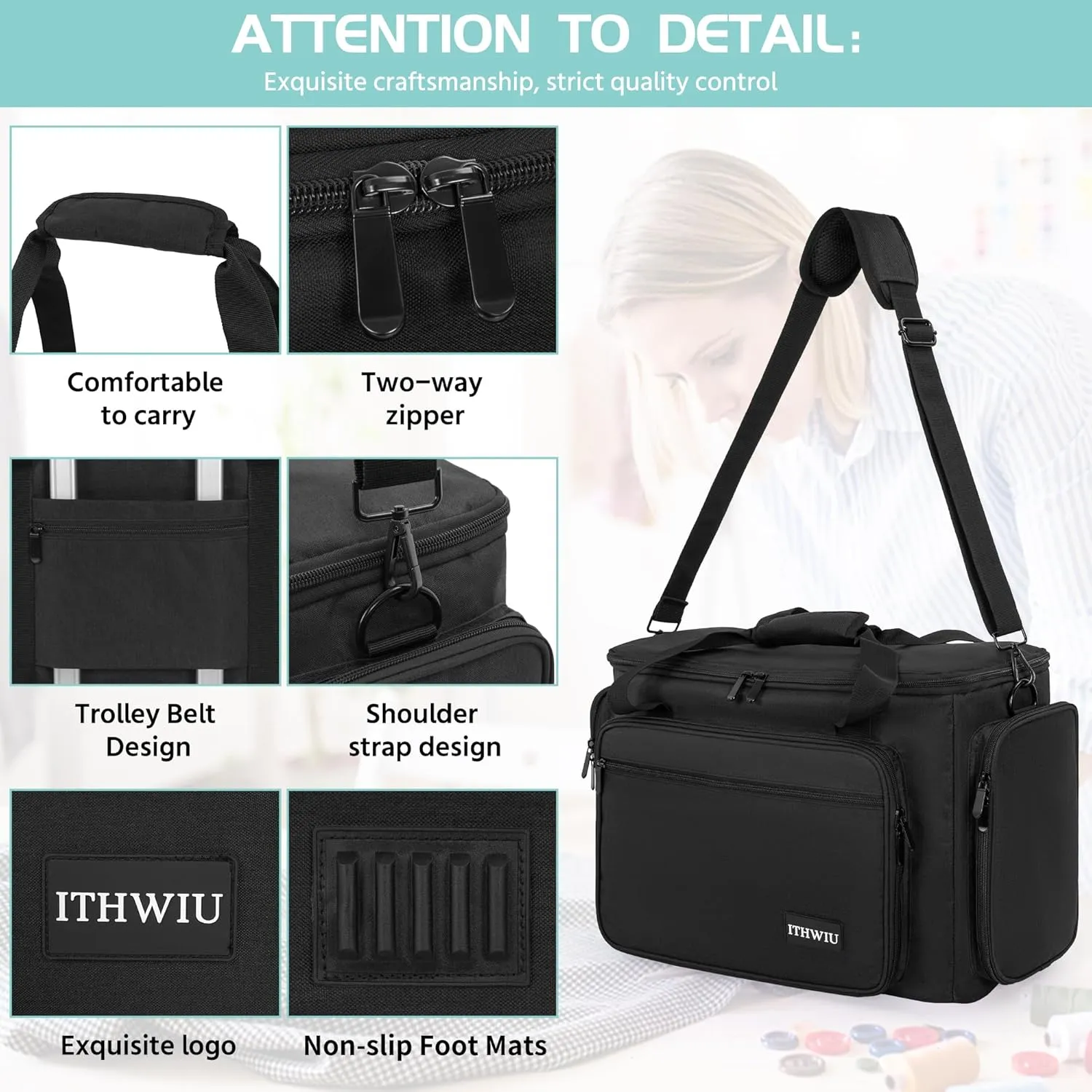 Sewing Machine Carrying Case with Multiple Storage Pockets for Accessories, Universal Tote Storage Bag