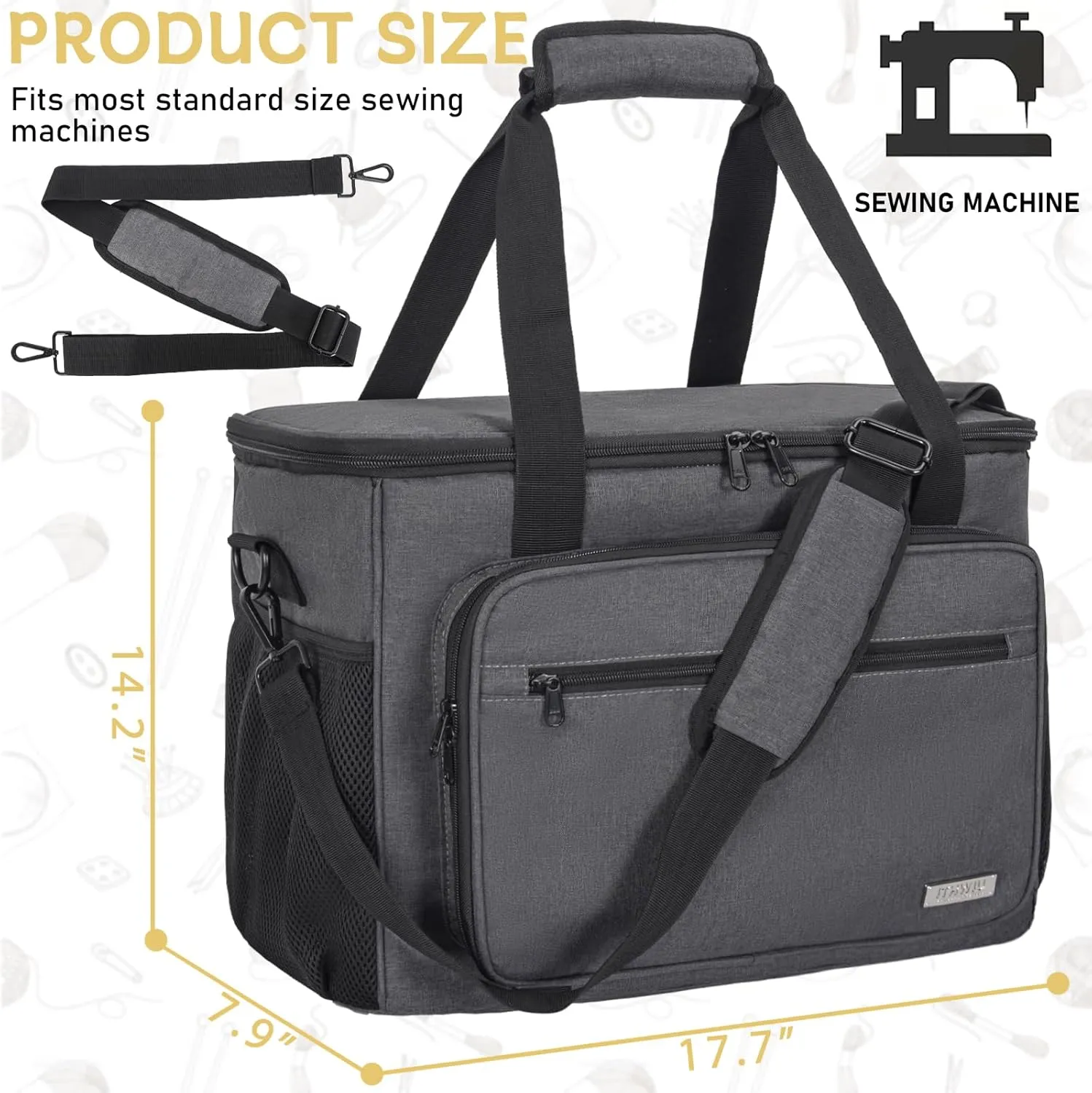 Sewing Machine Carrying Case with Multiple Storage Pockets for Accessories, Universal Tote Storage Bag