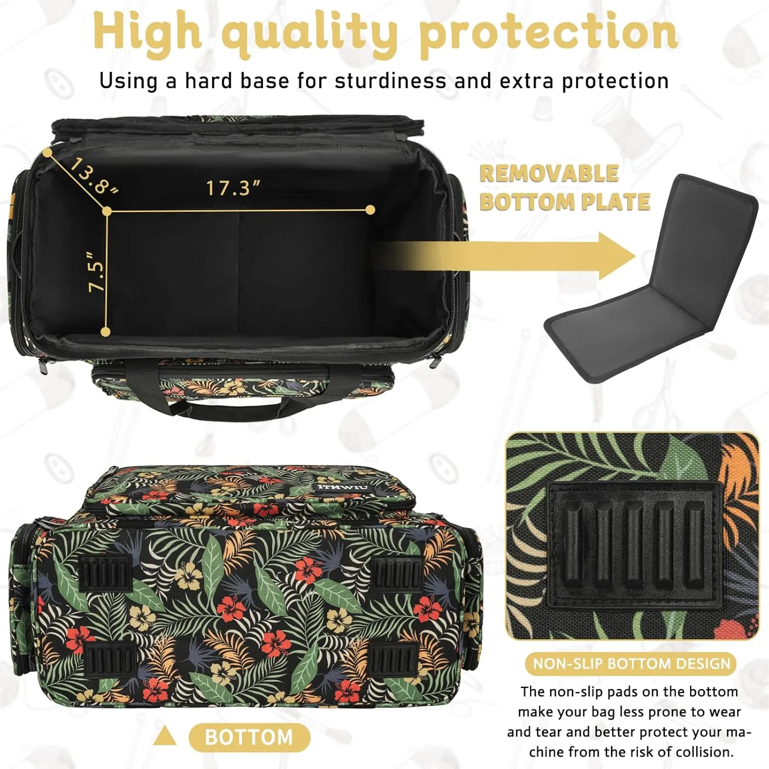 Sewing Machine Carrying Case with Multiple Storage Pockets for Accessories, Universal Tote Storage Bag