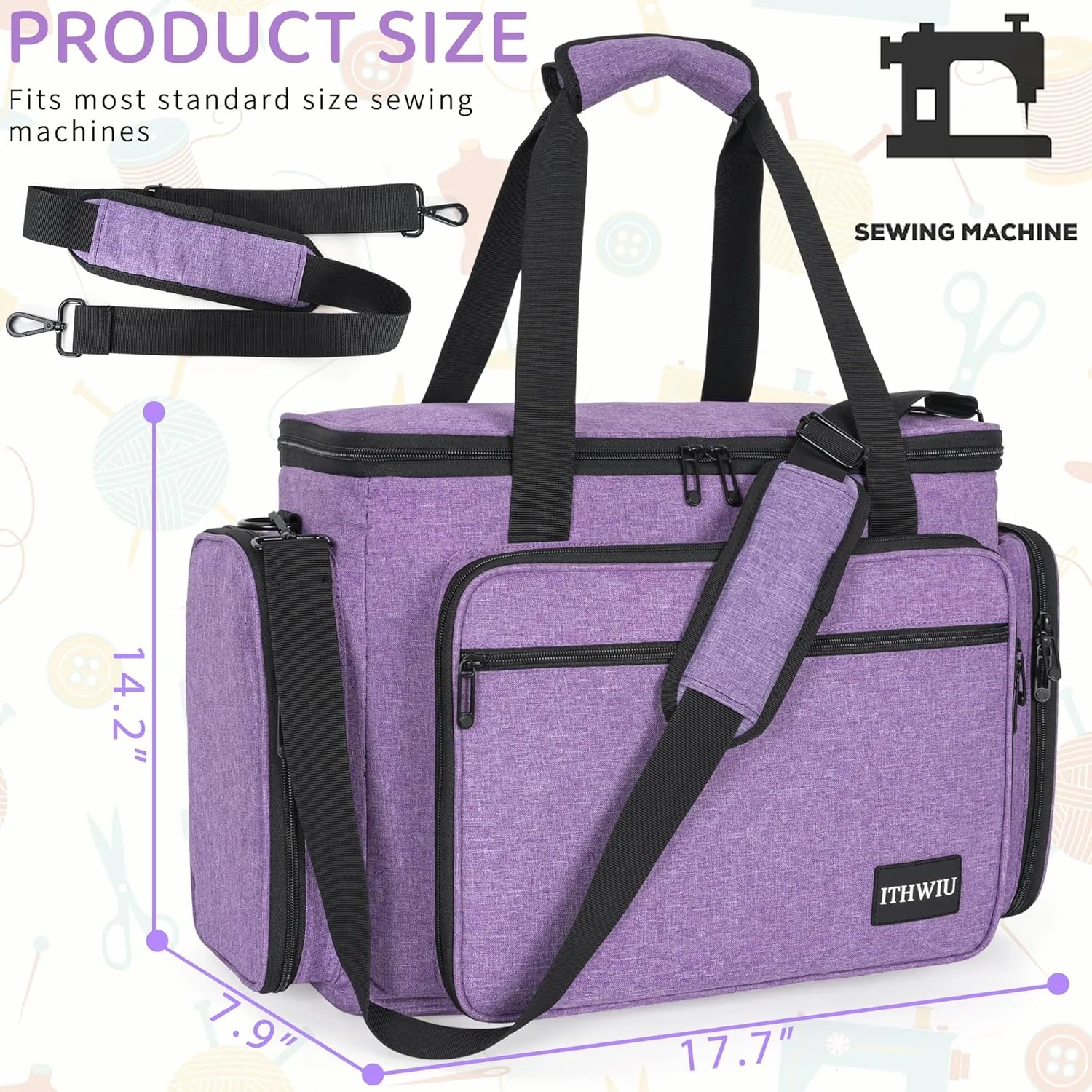 Sewing Machine Carrying Case with Multiple Storage Pockets for Accessories, Universal Tote Storage Bag