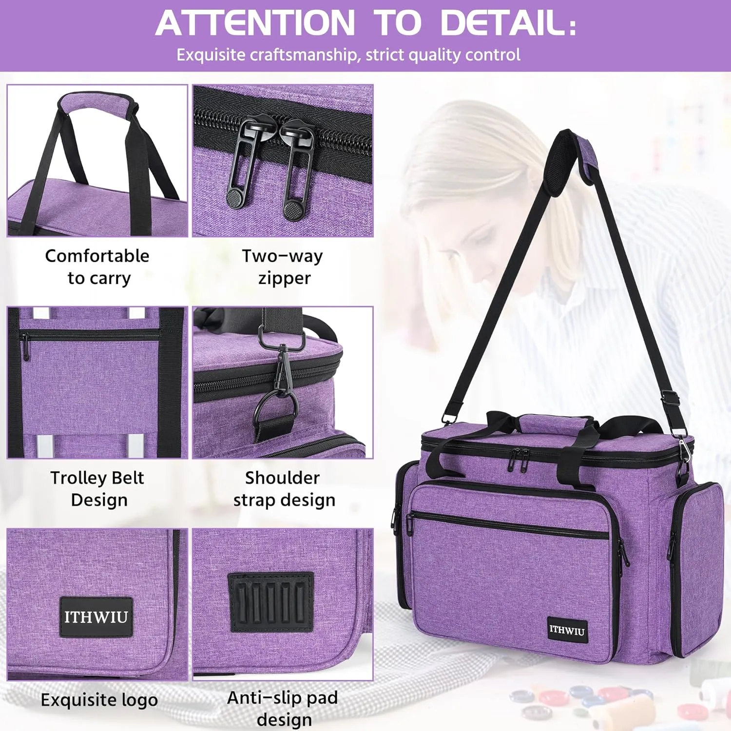 Sewing Machine Carrying Case with Multiple Storage Pockets for Accessories, Universal Tote Storage Bag