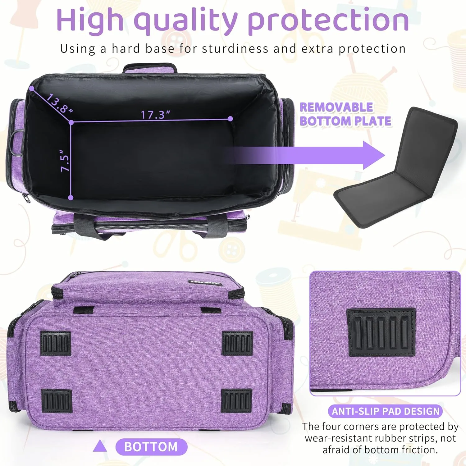 Sewing Machine Carrying Case with Multiple Storage Pockets for Accessories, Universal Tote Storage Bag