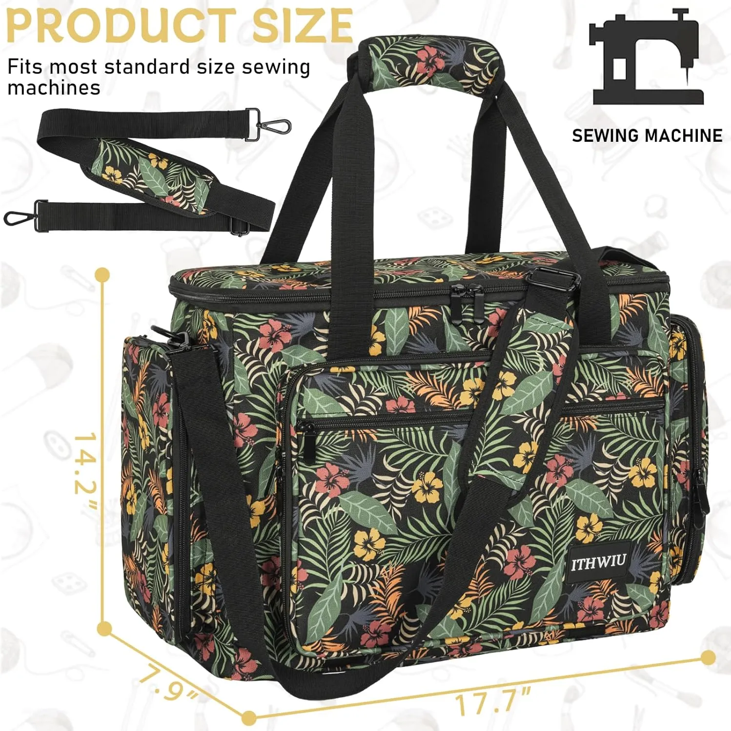 Sewing Machine Carrying Case with Multiple Storage Pockets for Accessories, Universal Tote Storage Bag