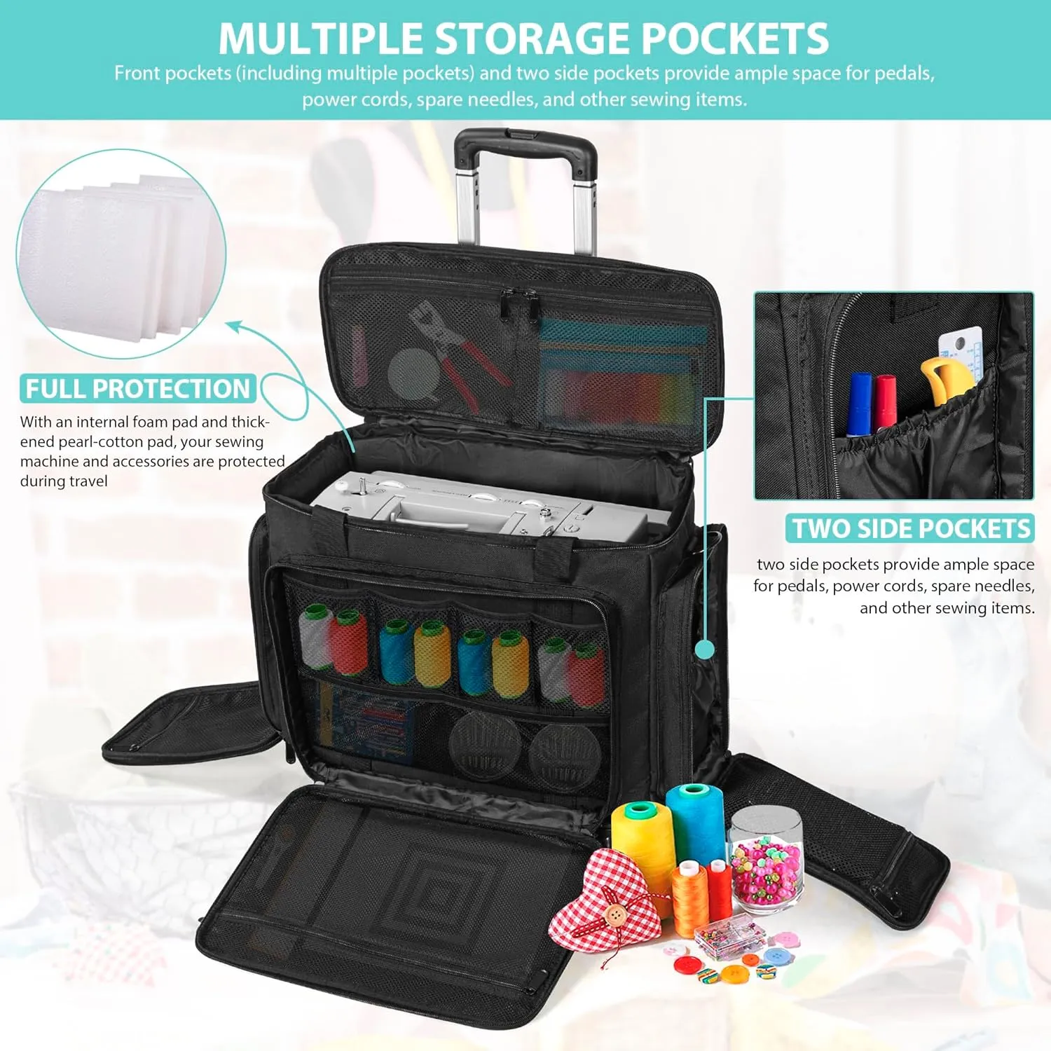 Sewing Machine Carrying Case with Multiple Storage Pockets for Accessories, Universal Tote Storage Bag