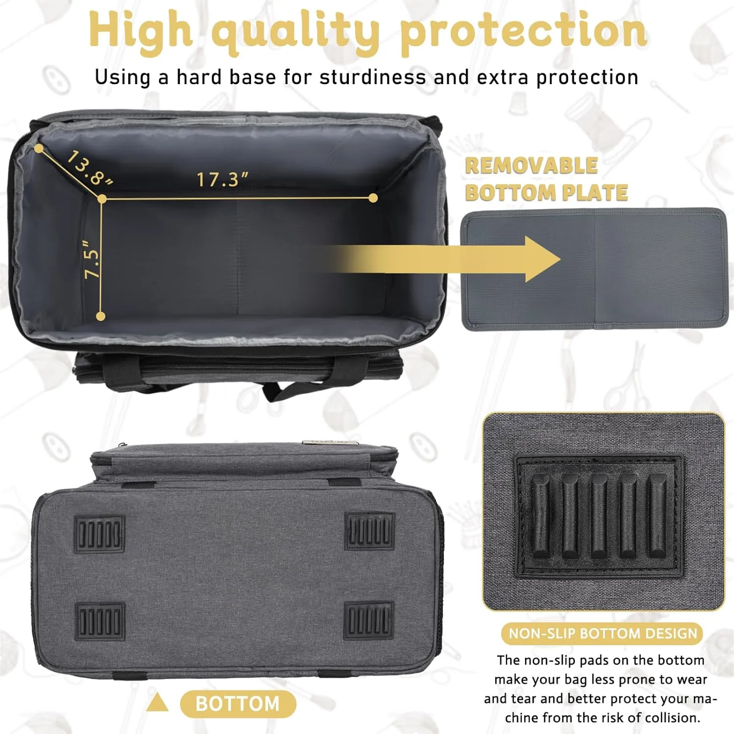 Sewing Machine Carrying Case with Multiple Storage Pockets for Accessories, Universal Tote Storage Bag