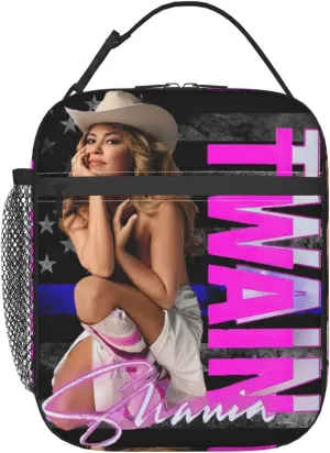 Shania Great Artist Twain Insulated Lunch Bag Reusable Lunch Tote Bag Zipper Cooler Bag Meal Holder Lunch Organizer with Side Pocket Classic Lunch Handbag for Travel