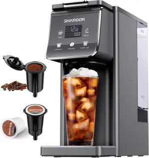 SHARDOR K Cup Coffee Maker With Bold Setting, Single Serve Hot & Iced Coffee Maker for K-Cup and Grounds, 52oz Removable Water Tank, 6 to14oz Brew Sizes, Pod Coffee Machine With Reusable Filter, Gray