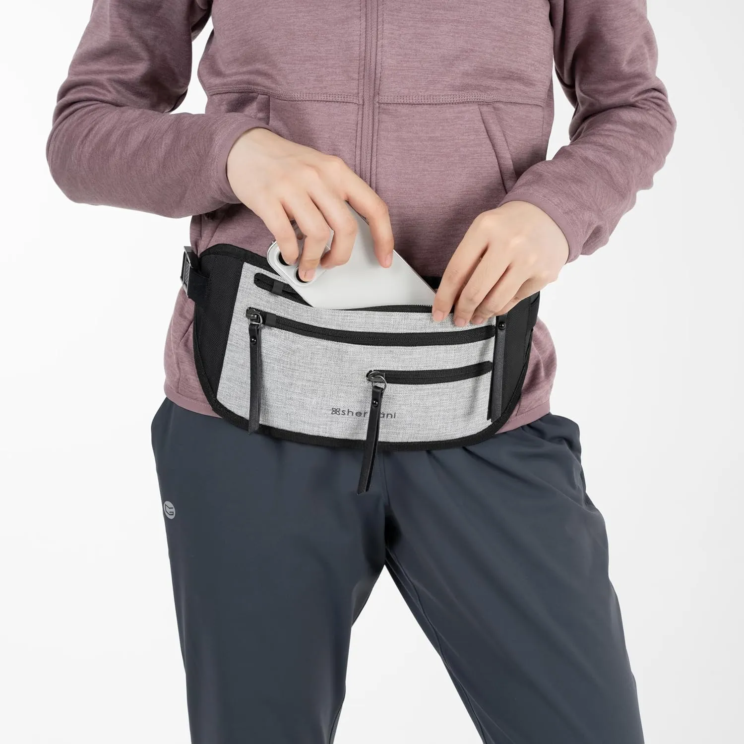 Sherpani Jett, Anti Theft Waist Pouch, Slim Money Belt Bag for Travel, Blocking Hidden Wallet Belt Bag, Secure Travel Pouch for Women, RFID Protection, Travel Gift for Mothers Day 2025 (Sterling)