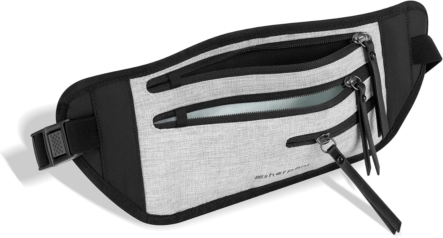 Sherpani Jett, Anti Theft Waist Pouch, Slim Money Belt Bag for Travel, Blocking Hidden Wallet Belt Bag, Secure Travel Pouch for Women, RFID Protection, Travel Gift for Mothers Day 2025 (Sterling)