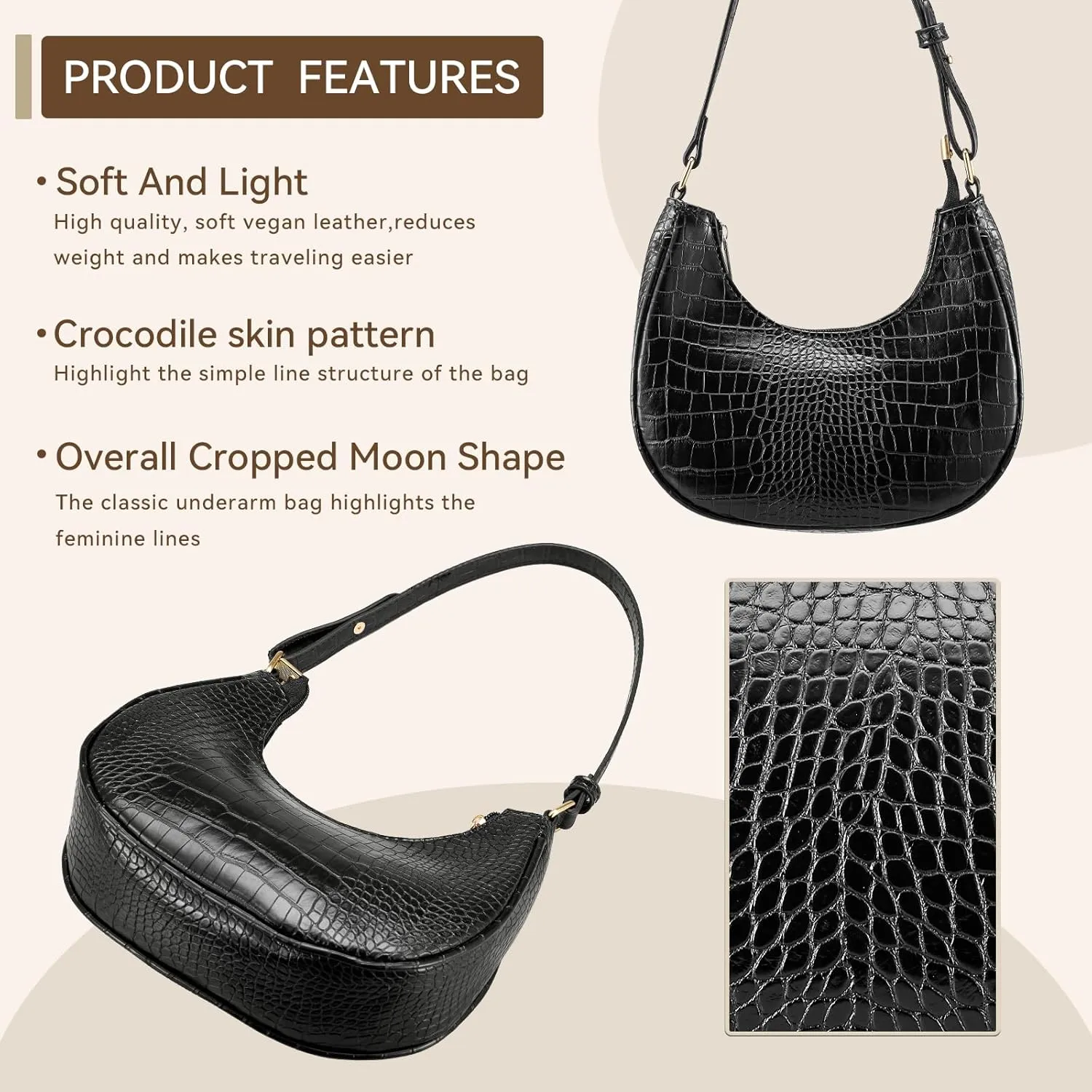 Shoulder Bags for Women,Classic Cute Hobo Tote Handbag Mini Clutch Purse with Zipper Closure