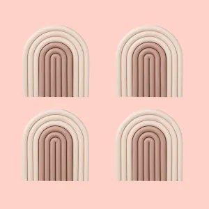 Silicone Trivet Mat, 4pcs Hot Pot Holders Modern Rainbow Kitchen Trivets Multi-use Heat Resistant Silicone Mats for Kitchen Counter Table (Rainbow-Brown)