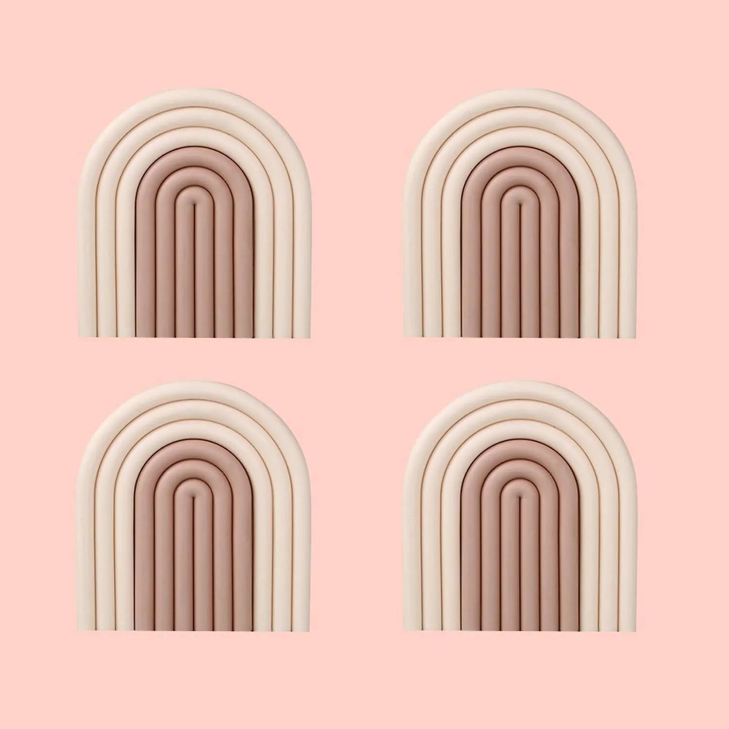 Silicone Trivet Mat, 4pcs Hot Pot Holders Modern Rainbow Kitchen Trivets Multi-use Heat Resistant Silicone Mats for Kitchen Counter Table (Rainbow-Brown)