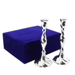Silver Plated Shabbat Candle Holders Pair in Gift Box