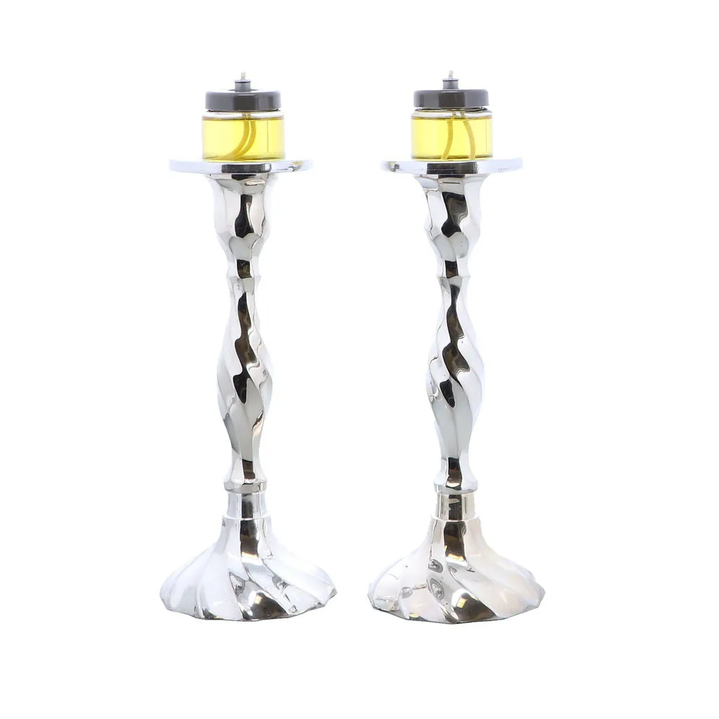 Silver Plated Shabbat Candle Holders Pair in Gift Box