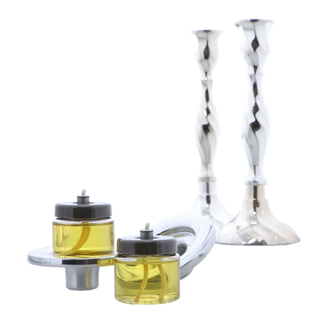 Silver Plated Shabbat Candle Holders Pair in Gift Box