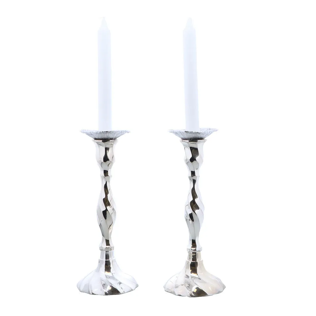 Silver Plated Shabbat Candle Holders Pair in Gift Box