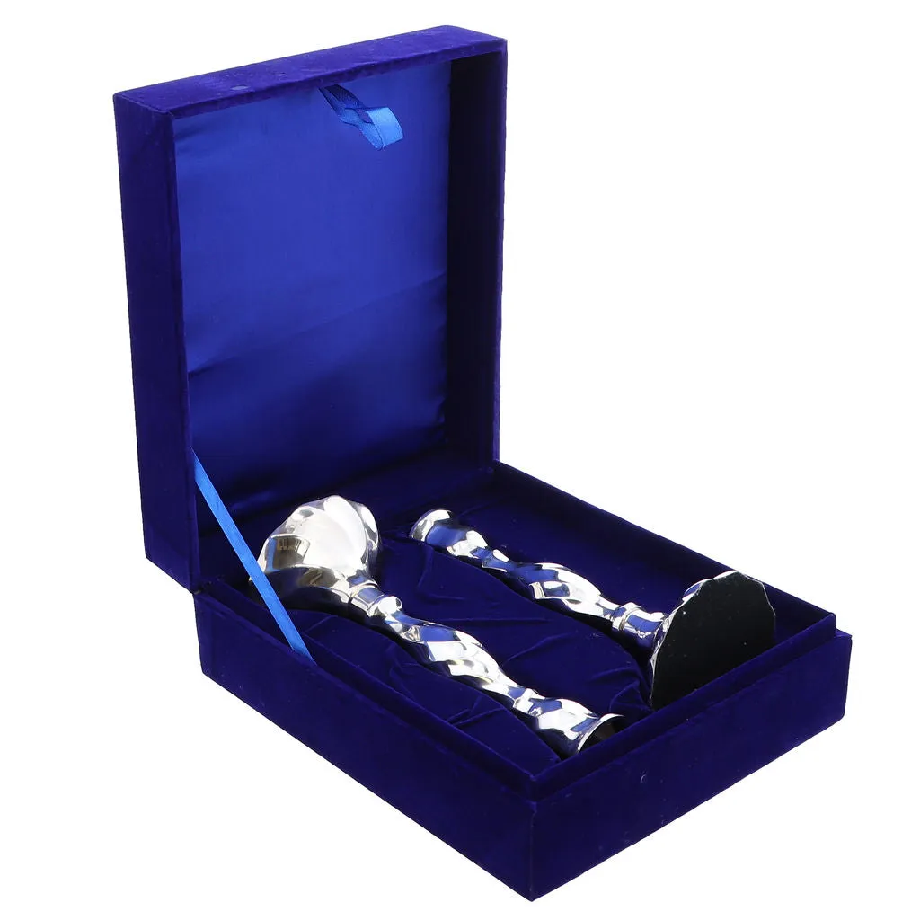 Silver Plated Shabbat Candle Holders Pair in Gift Box