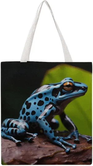 Single-sided Dart Frog Blue Printed Canvas Tote Bag,print Reusable Tote Bag,office Worker Portable Tote Bag