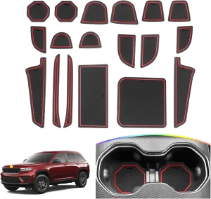 SKTU Door Slot Mat for 2022 2023 2024 2025 Jeep Grand Cherokee L Summit 4x4 Door Groove Gate Pad 18Pcs Fit 2022-2025 Grand Cherokee Accessories Door Compartment Cup Center Console Liners (2-Row Red)