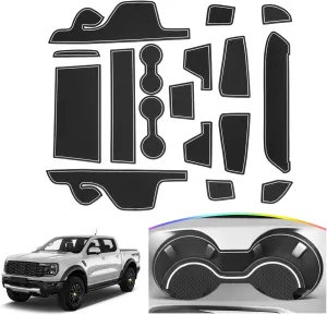 SKTU Door Slot Mat for 2024 2025 Ford Ranger Door Groove Gate Pad Ford Ranger 2024 2025 Accessories Fit 2024 2025 Ranger (XL/XLT/LARIAT/Raptor) Door Compartment Cup Center Console Liners (17Pcs White)