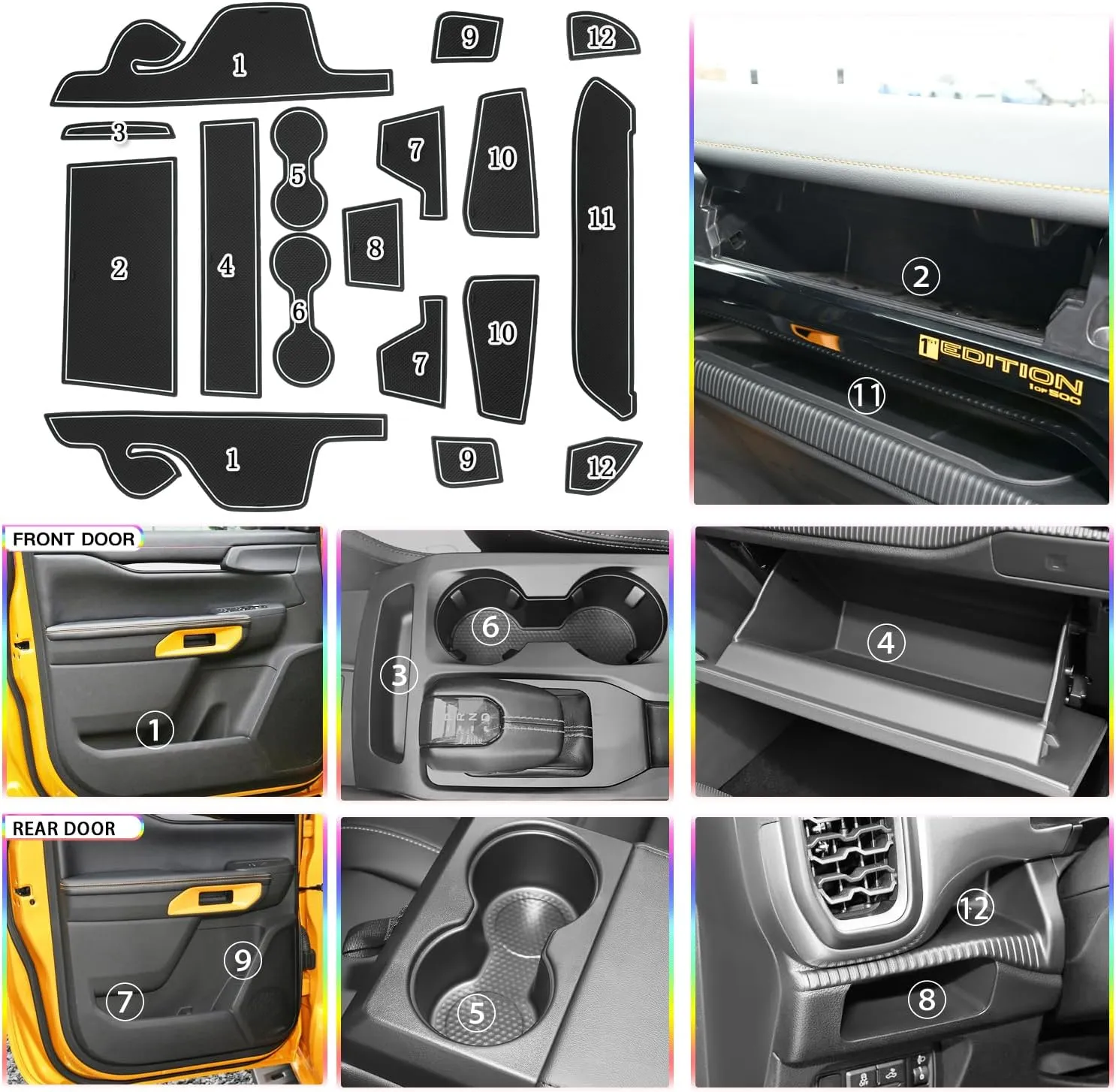 SKTU Door Slot Mat for 2024 2025 Ford Ranger Door Groove Gate Pad Ford Ranger 2024 2025 Accessories Fit 2024 2025 Ranger (XL/XLT/LARIAT/Raptor) Door Compartment Cup Center Console Liners (17Pcs White)