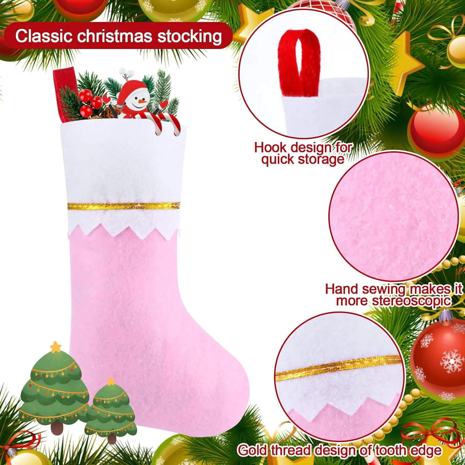 Skylety 24 Pcs Christmas Felt Stockings Bulk 3.94 x 7 Inches Christmas Tree Hanging Ornaments for Family Christmas Holiday Decorations DIY Craft Large Christmas Stocking Bags(Pink)