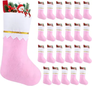 Skylety 24 Pcs Christmas Felt Stockings Bulk 3.94 x 7 Inches Christmas Tree Hanging Ornaments for Family Christmas Holiday Decorations DIY Craft Large Christmas Stocking Bags(Pink)