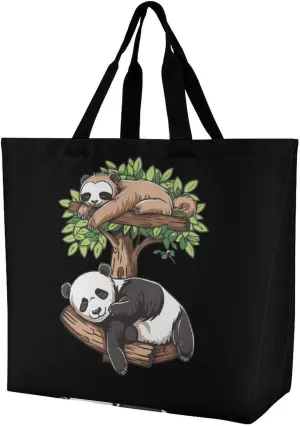 Sleeping Panda and Sloth Women's Shopping Bag Fordable Tote Bag Large Top Handle Handbag for Travel Work