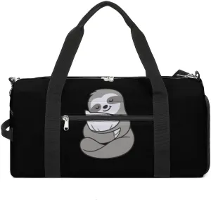 Sleepy Sloth Hugging Pillow Gym Duffle Bag Waterproof Travel Bag Small for Sports and Weekend Getaway