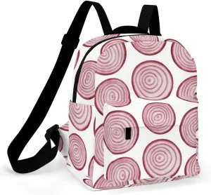 Slice Red Onion Rings Pattern Backpacks Laptop Mini Backpacks for Women Travel Shoulder Bag Bookbag Rucksack Daypack 10 Inch