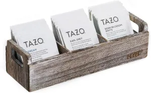Slim Tea Bag Organizer by HTB, 3 Compartments Tea Box Wooden with Handle for Small Space, Antique-White Wood Tea Organizer for Tea Bags Lightweight Paulownia Wood