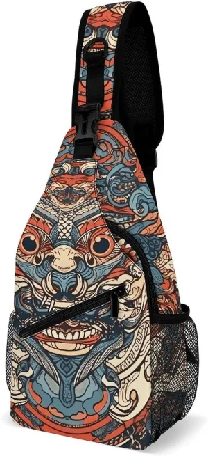 Sling Backpack Crossbody for Man Woman Asian Style Pattern Cross Body Adjustable Chest Bag