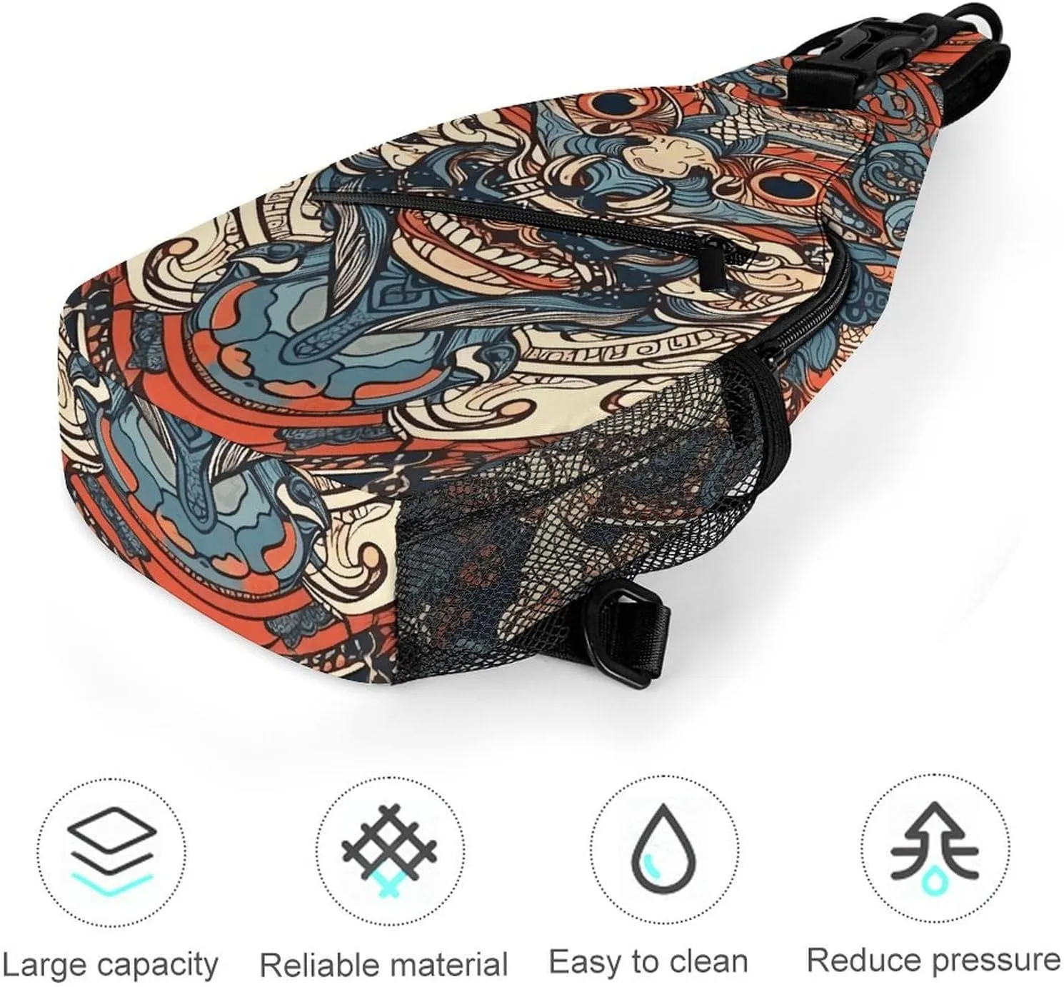 Sling Backpack Crossbody for Man Woman Asian Style Pattern Cross Body Adjustable Chest Bag